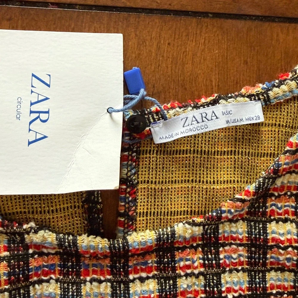 NWT ZARA Plaid Tweed‎ Sleeveless Mini Dress with Pocket Detail Women's Size M